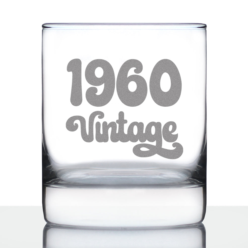 Vintage 1960 - Fun 64th Birthday Whiskey Rocks Glass Gifts for Men &amp; Women Turning 64 - Retro Whisky Drinking Tumbler