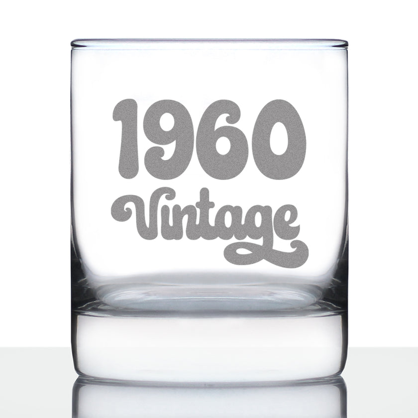 Vintage 1960 - 66th Birthday Rocks Glass, Fun Bday Gift for Men and Women Turning 66, Old Fashioned Glass 10 Ounce Size