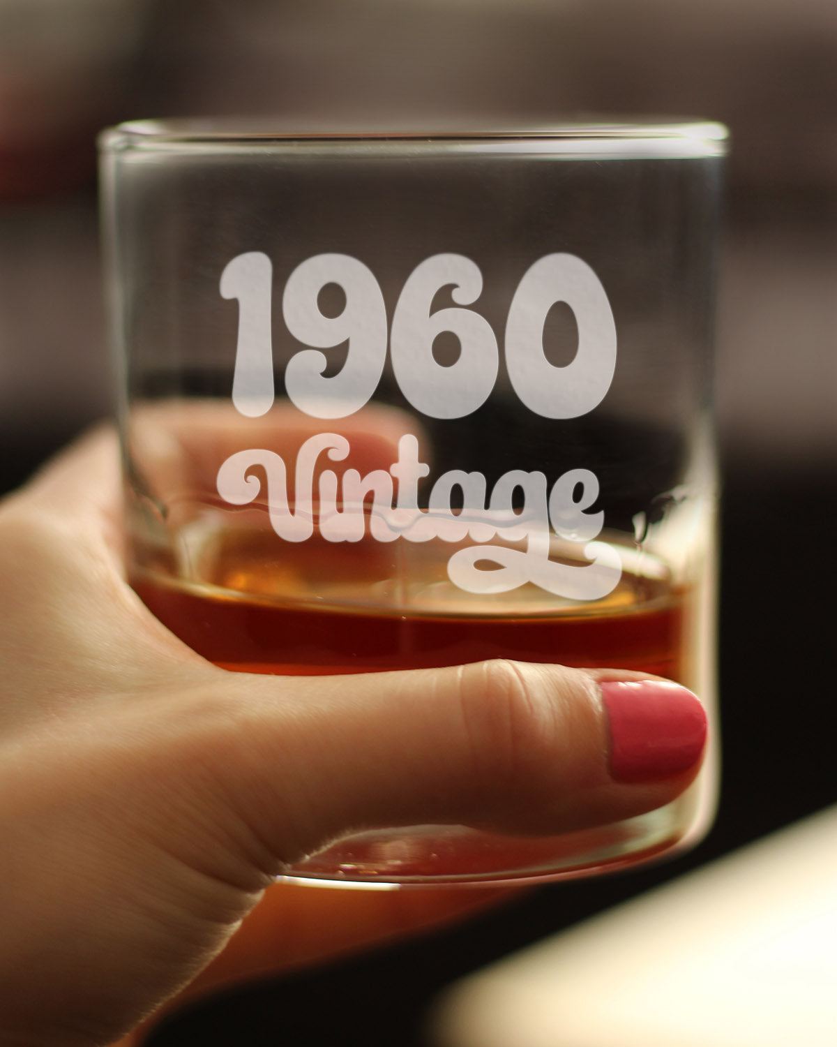 Vintage 1960 - 65th Birthday Rocks Glass, Fun Bday Gift for Men and Women Turning 65, Old Fashioned Glass 10 Ounce Size