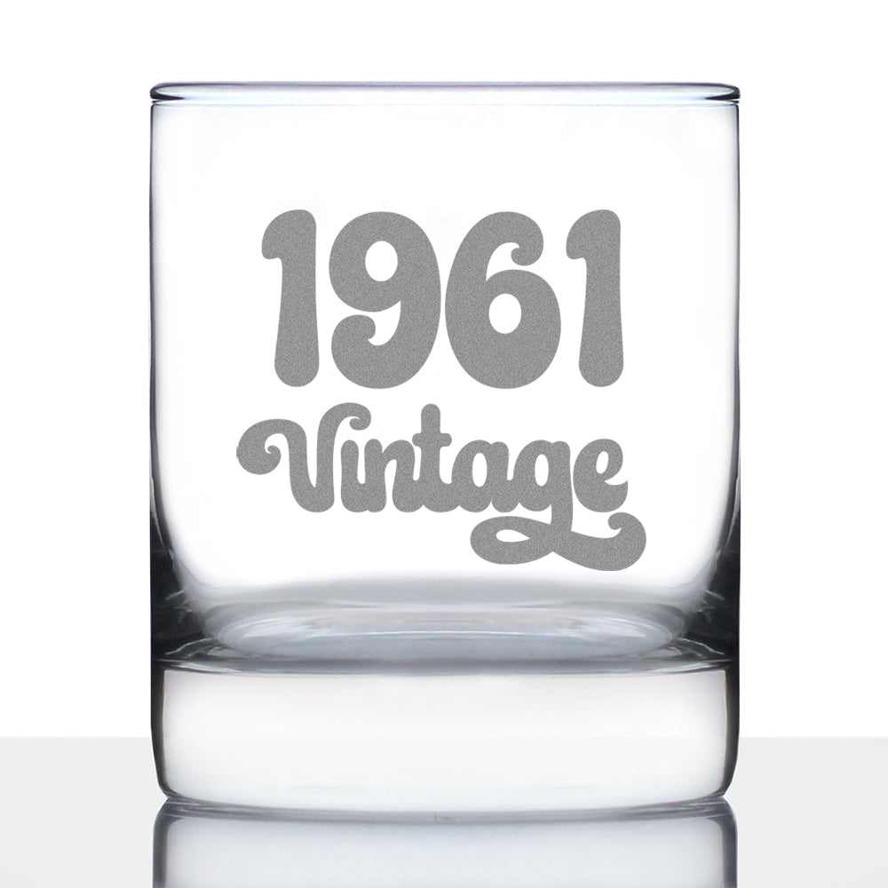 Vintage 1961 - Old Fashioned Rocks Glass - 65th Birthday Gifts for Men or Women Turning 65 - Fun Bday Party Decor - 10.25 oz