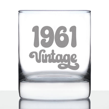 Vintage 1961 - Old Fashioned Rocks Glass - 65th Birthday Gifts for Men or Women Turning 65 - Fun Bday Party Decor - 10.25 oz