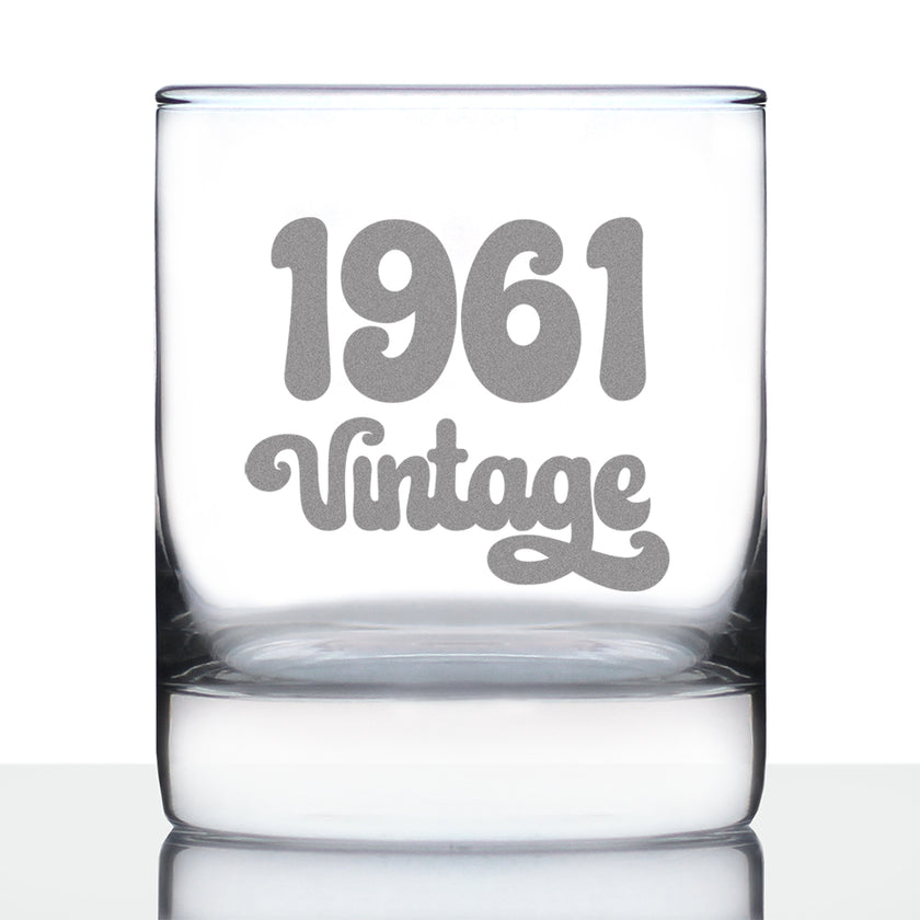 Vintage 1961 - Old Fashioned Rocks Glass - 65th Birthday Gifts for Men or Women Turning 65 - Fun Bday Party Decor - 10.25 oz