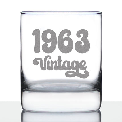 Vintage 1963 - Fun 63rd Birthday Whiskey Rocks Glass Gifts for Men & Women Turning 63 - Retro Whisky Drinking Tumbler