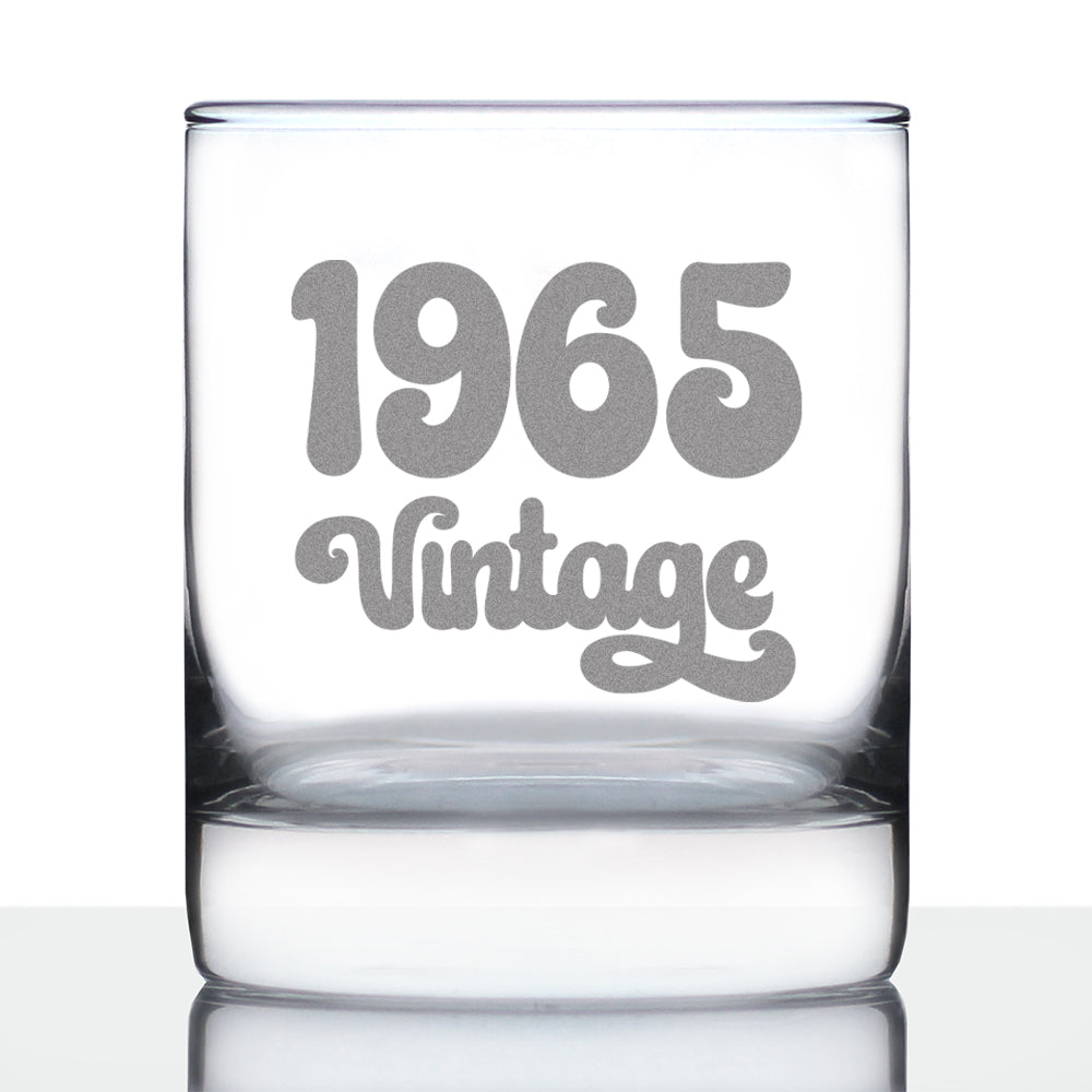 Vintage 1965 - Fun 58th Birthday Whiskey Rocks Glass Gifts for Men &amp; Women Turning 58 - Retro Whisky Drinking Tumbler