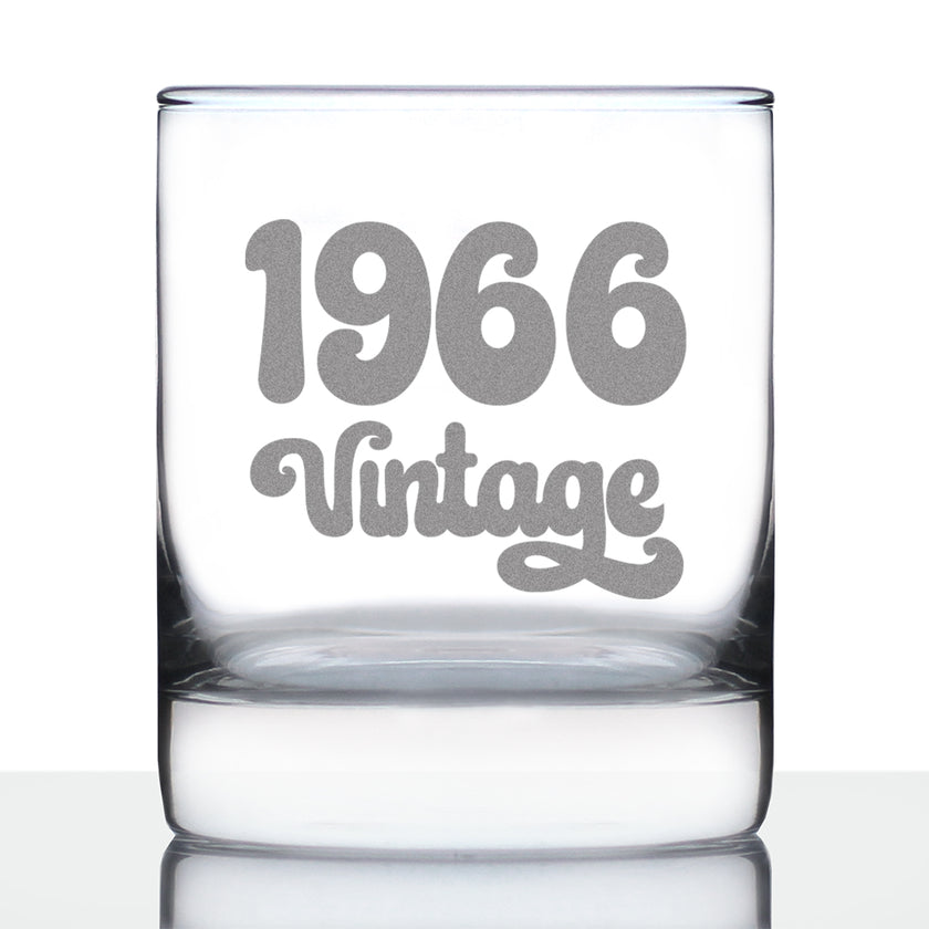 Vintage 1966 - 60th Birthday Rocks Glass, Fun Bday Gift for Men and Women Turning 60, Old Fashioned Glass 10 Ounce Size