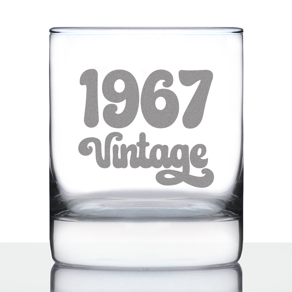 Vintage 1967 - 59th Birthday Rocks Glass, Fun Bday Gift for Men and Women Turning 59, Old Fashioned Glass 10 Ounce Size