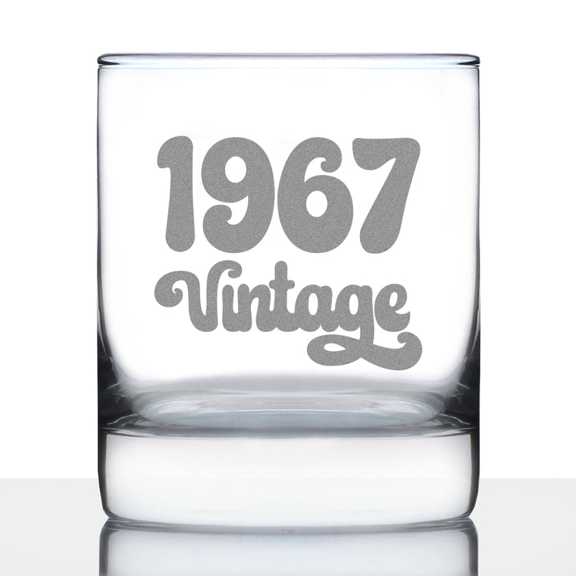 Vintage 1967 - 59th Birthday Rocks Glass, Fun Bday Gift for Men and Women Turning 59, Old Fashioned Glass 10 Ounce Size