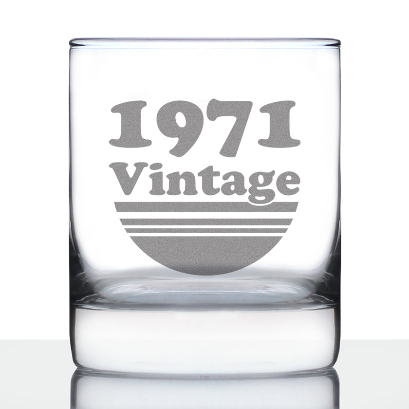 Vintage 1971 - Fun 55th Birthday Whiskey Rocks Glass Gifts for Men & Women Turning 55 - Retro Whisky Drinking Tumbler