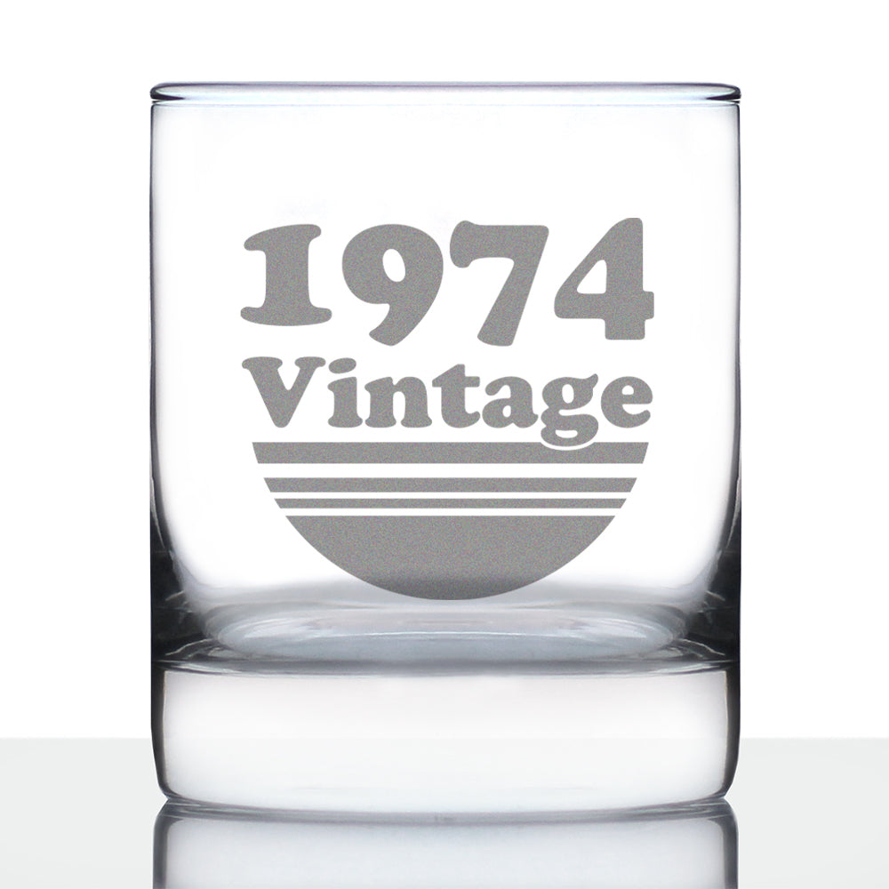 Vintage 1974 - Fun 49th Birthday Whiskey Rocks Glass Gifts for Men &amp; Women Turning 49 - Retro Whisky Drinking Tumbler