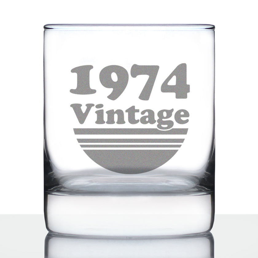 Vintage 1974 - Fun 52nd Birthday Whiskey Rocks Glass Gifts for Men & Women Turning 52 - Retro Whisky Drinking Tumbler