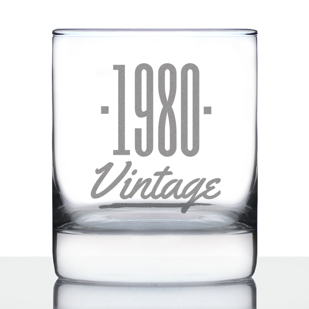 Vintage 1980 - 46th Birthday Rocks Glass, Fun Bday Gift for Men and Women Turning 46, Old Fashioned Glass 10 Ounce Size