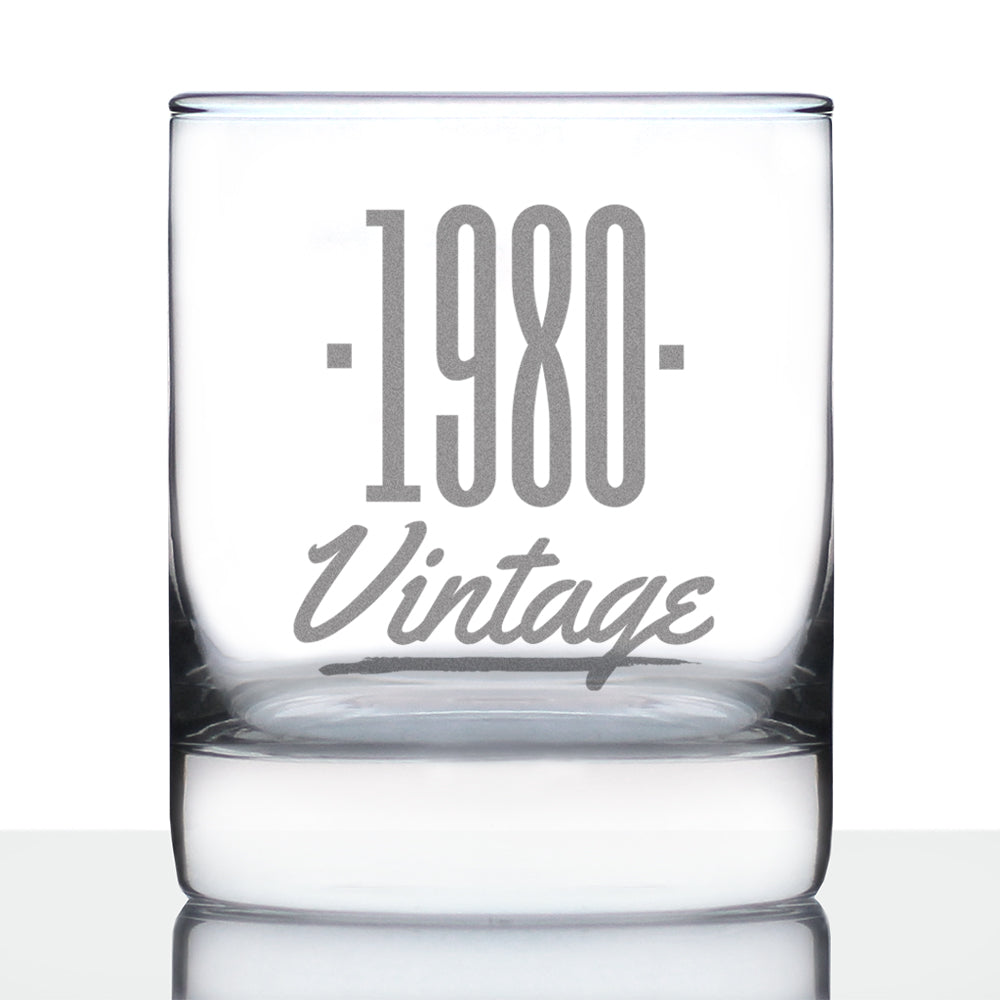 Vintage 1980 - Fun 44th Birthday Whiskey Rocks Glass Gifts for Men &amp; Women Turning 44 - Retro Whisky Drinking Tumbler