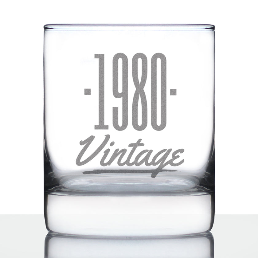 Vintage 1980 - 46th Birthday Rocks Glass, Fun Bday Gift for Men and Women Turning 46, Old Fashioned Glass 10 Ounce Size
