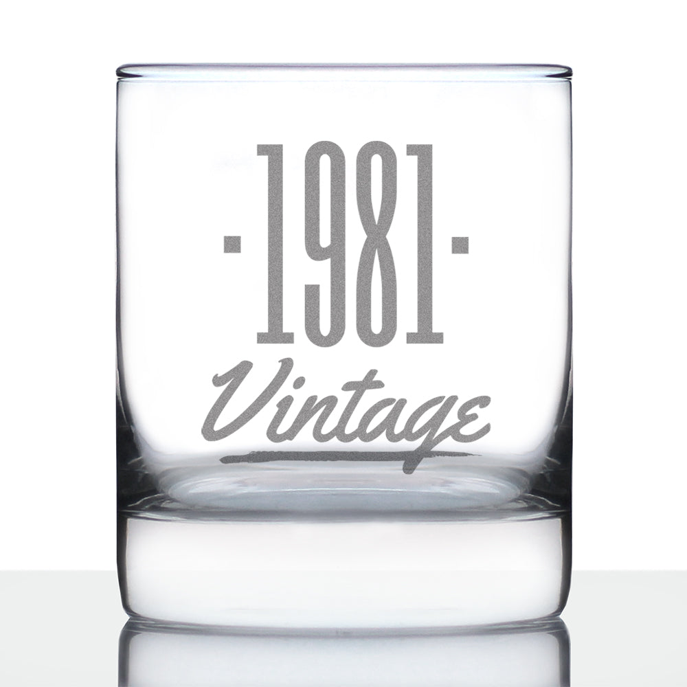 Vintage 1981 - Fun 45th Birthday Whiskey Rocks Glass Gifts for Men & Women Turning 45 - Retro Whisky Drinking Tumbler