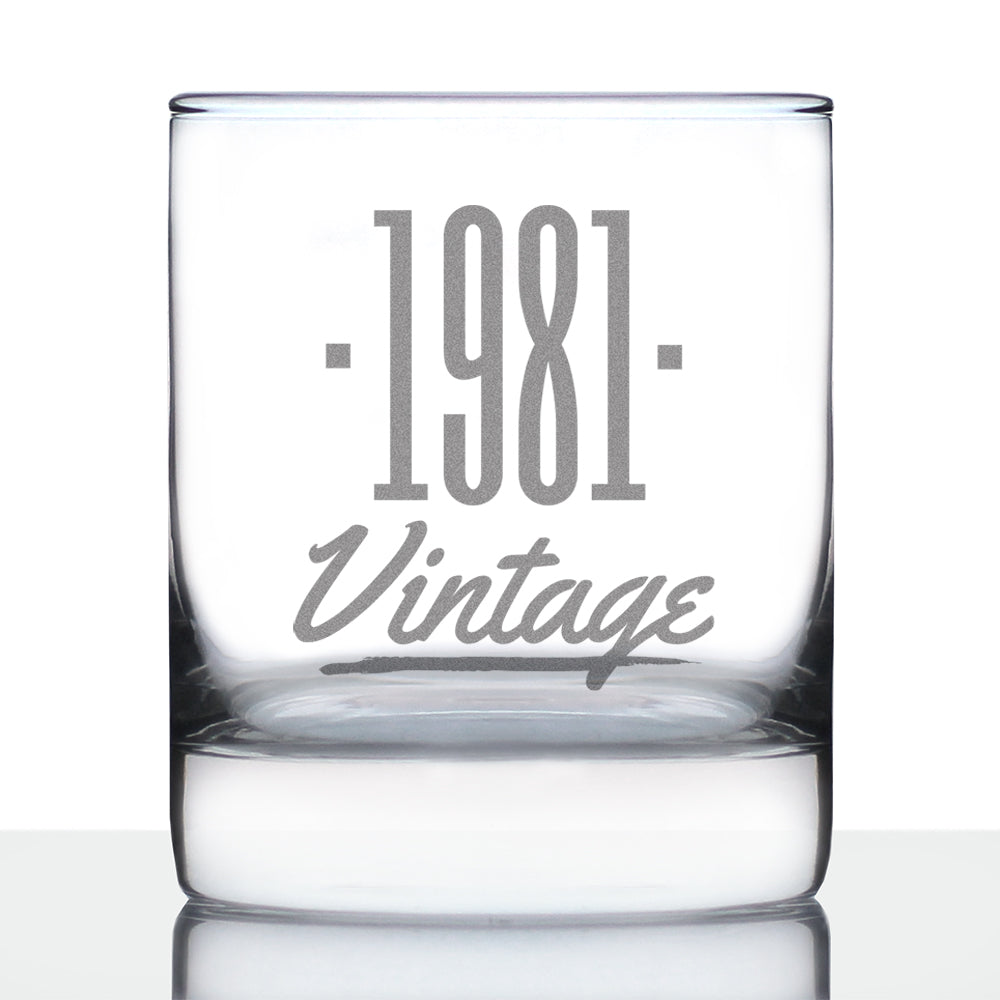 Vintage 1981 - Fun 41st Birthday Whiskey Rocks Glass Gifts for Men &amp; Women Turning 41 - Retro Whisky Drinking Tumbler