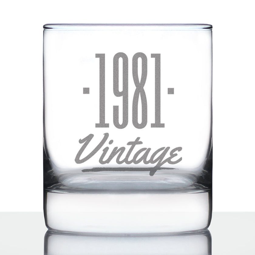 Vintage 1981 - Fun 45th Birthday Whiskey Rocks Glass Gifts for Men & Women Turning 45 - Retro Whisky Drinking Tumbler