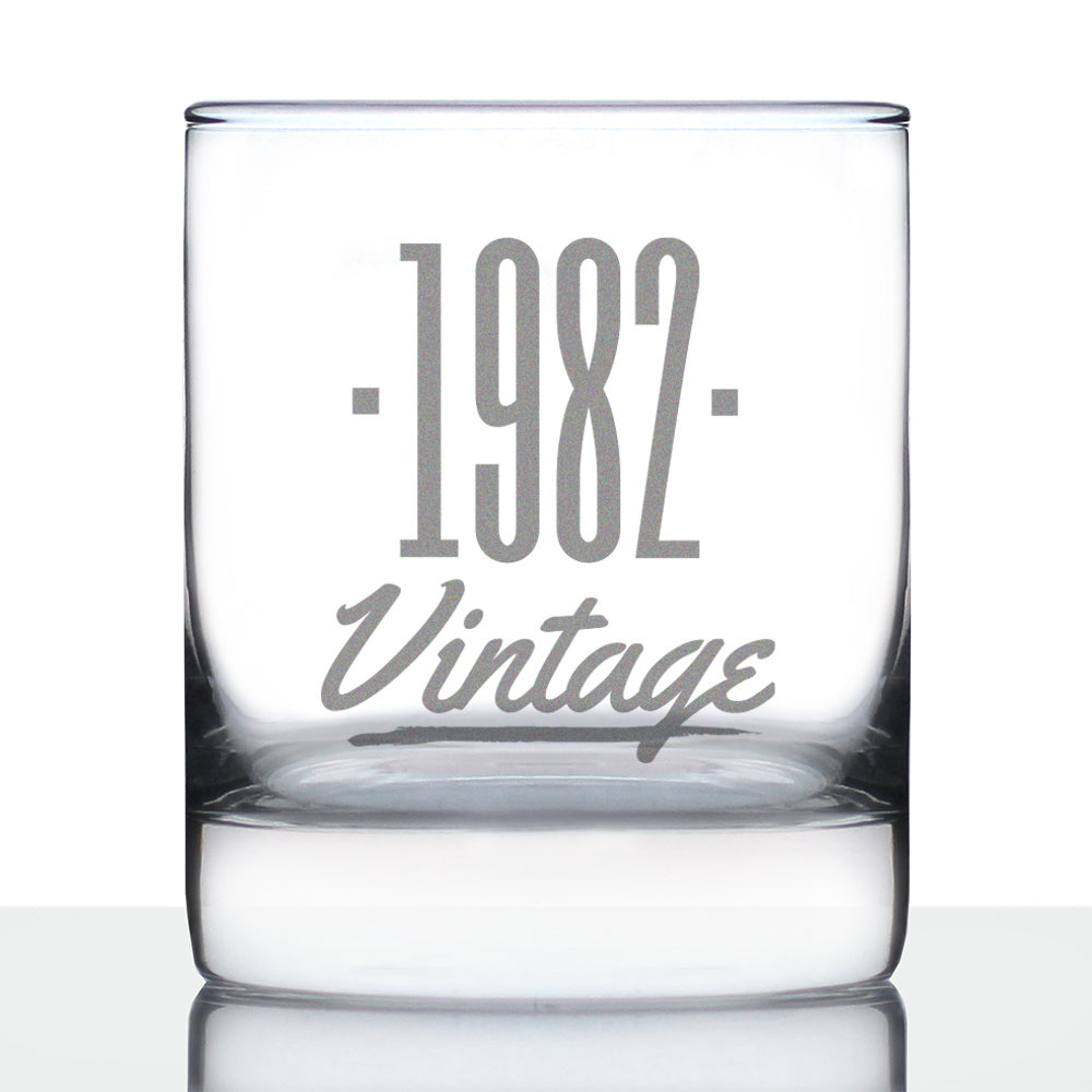 Vintage 1982 - Fun 44th Birthday Whiskey Rocks Glass Gifts for Men & Women Turning 44 - Retro Whisky Drinking Tumbler