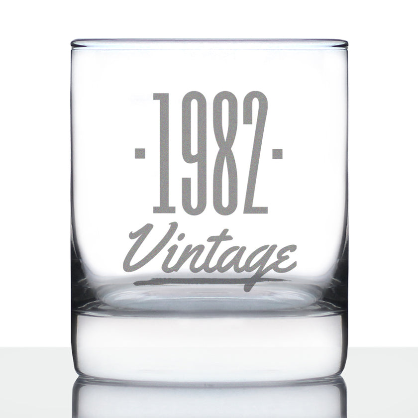 Vintage 1982 - Fun 44th Birthday Whiskey Rocks Glass Gifts for Men & Women Turning 44 - Retro Whisky Drinking Tumbler