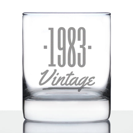 Vintage 1983 - Fun 43rd Birthday Whiskey Rocks Glass Gifts for Men & Women Turning 43 - Retro Whisky Drinking Tumbler