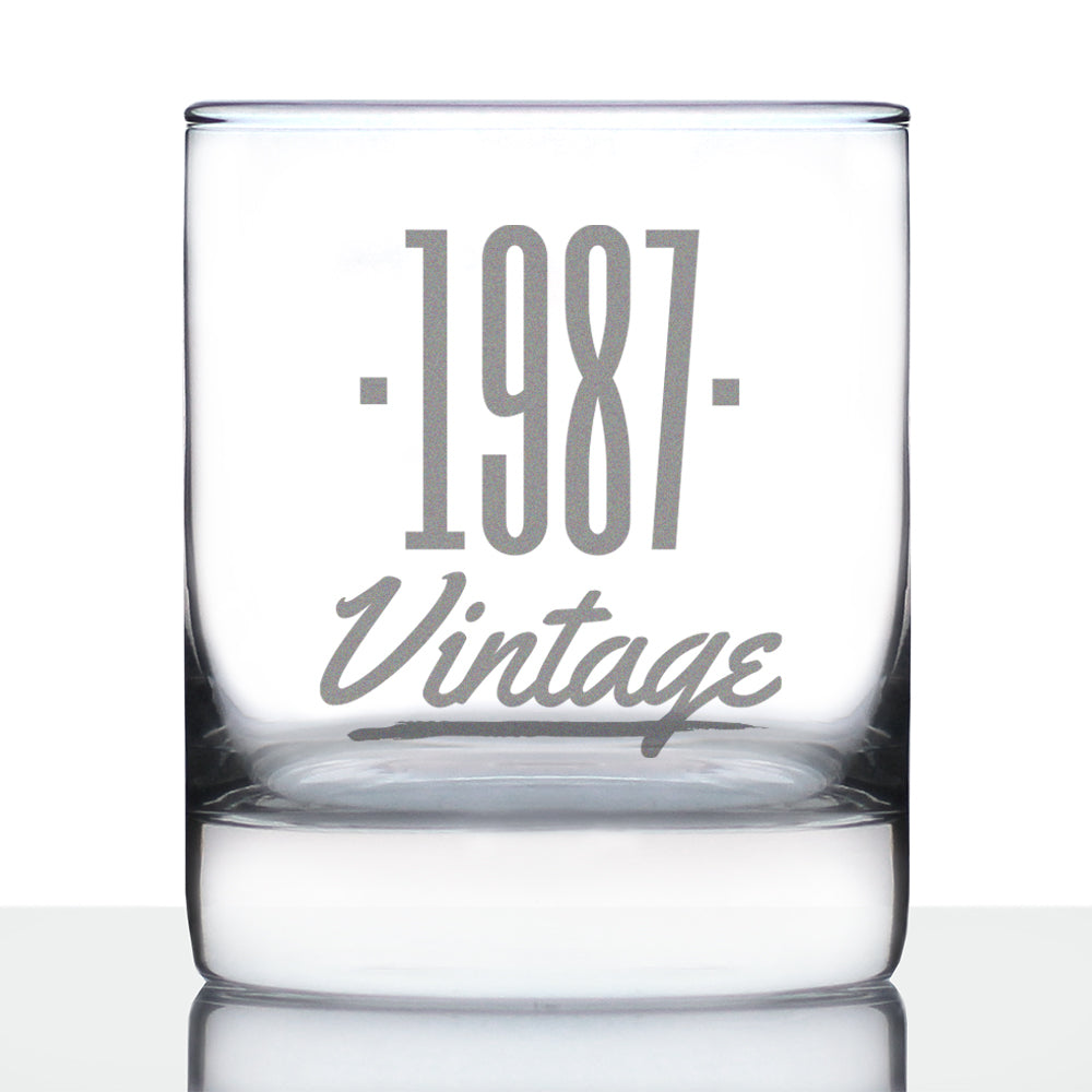 Vintage 1987 - Fun 39th Birthday Whiskey Rocks Glass Gifts for Men & Women Turning 39 - Retro Whisky Drinking Tumbler