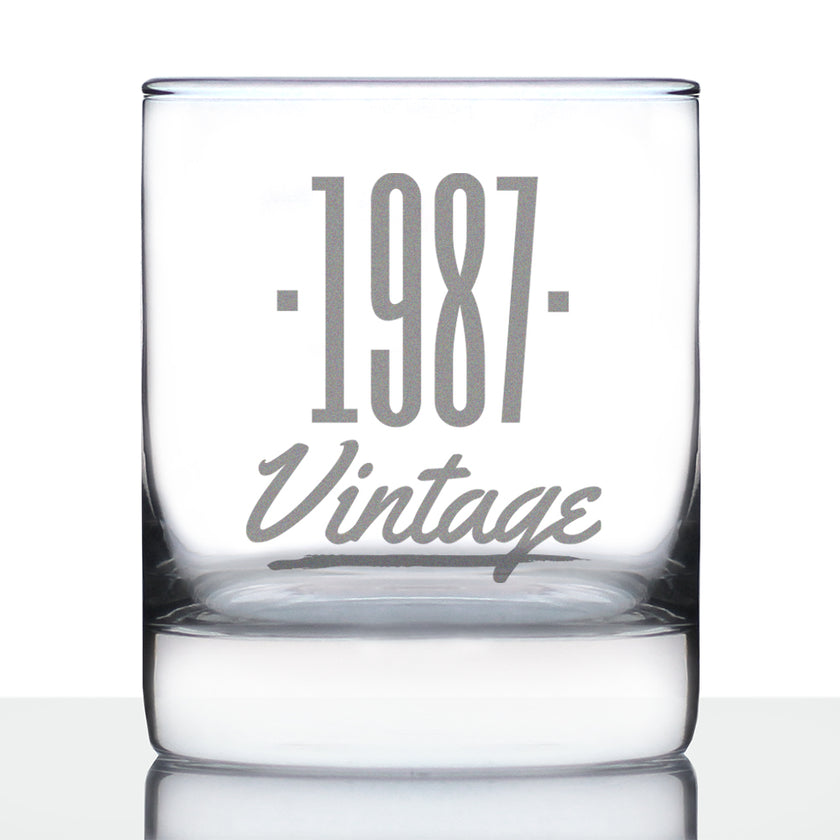 Vintage 1987 - Fun 39th Birthday Whiskey Rocks Glass Gifts for Men & Women Turning 39 - Retro Whisky Drinking Tumbler