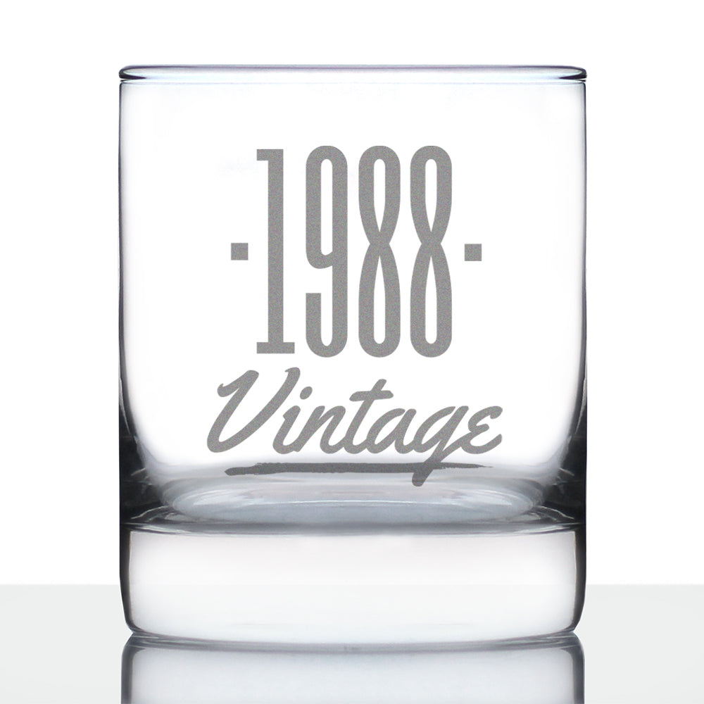 Vintage 1988 - Fun 38th Birthday Whiskey Rocks Glass Gifts for Men & Women Turning 38 - Retro Whisky Drinking Tumbler