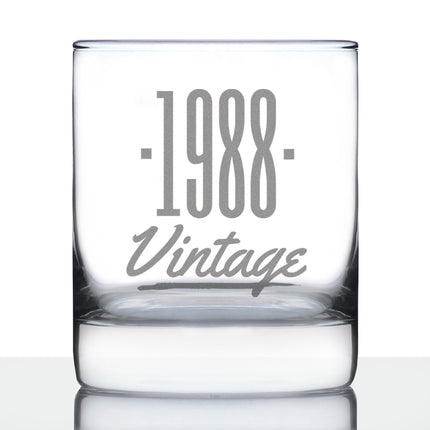 Vintage 1988 - Fun 38th Birthday Whiskey Rocks Glass Gifts for Men & Women Turning 38 - Retro Whisky Drinking Tumbler