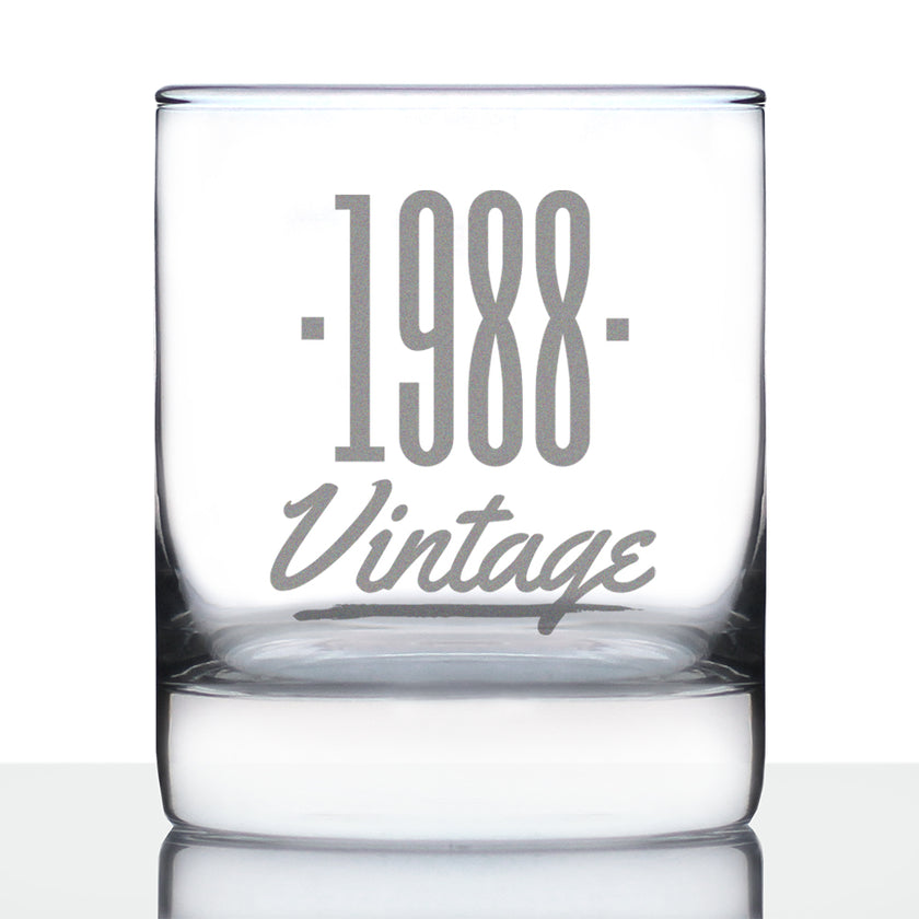 Vintage 1988 - Fun 38th Birthday Whiskey Rocks Glass Gifts for Men & Women Turning 38 - Retro Whisky Drinking Tumbler