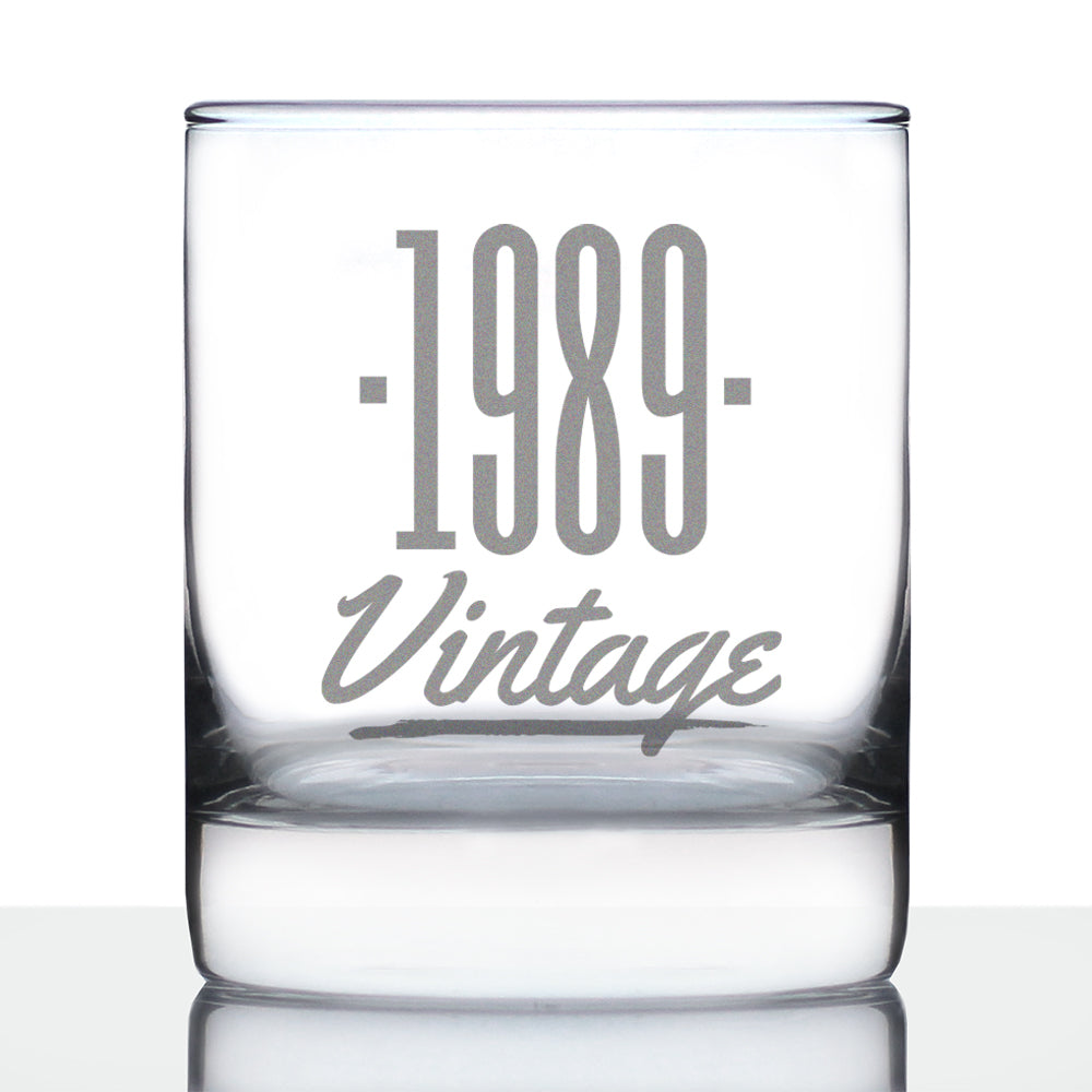 Vintage 1989 - Fun 37th Birthday Whiskey Rocks Glass Gifts for Men & Women Turning 37 - Retro Whisky Drinking Tumbler