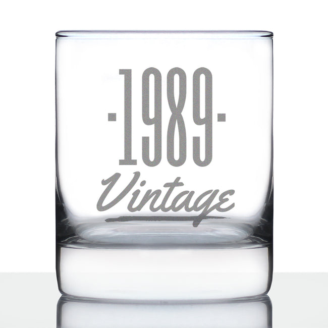 Vintage 1989 - Fun 37th Birthday Whiskey Rocks Glass Gifts for Men & Women Turning 37 - Retro Whisky Drinking Tumbler
