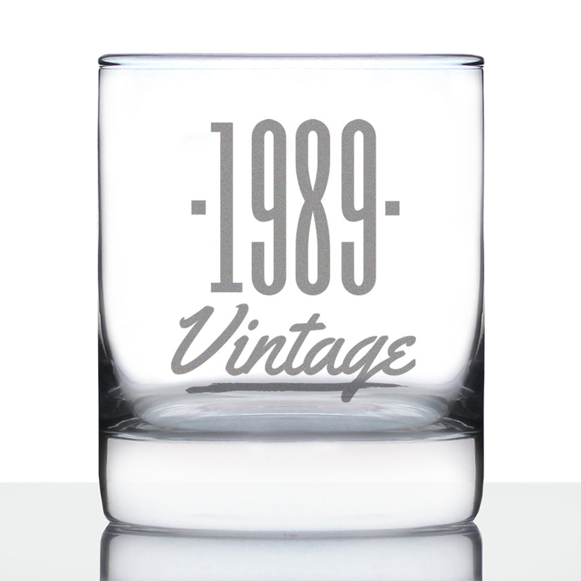 Vintage 1989 - Fun 37th Birthday Whiskey Rocks Glass Gifts for Men & Women Turning 37 - Retro Whisky Drinking Tumbler