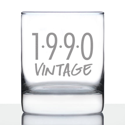 Vintage 1990 - Fun 36th Birthday Whiskey Rocks Glass Gifts for Men & Women Turning 36 - Retro Whisky Drinking Tumbler