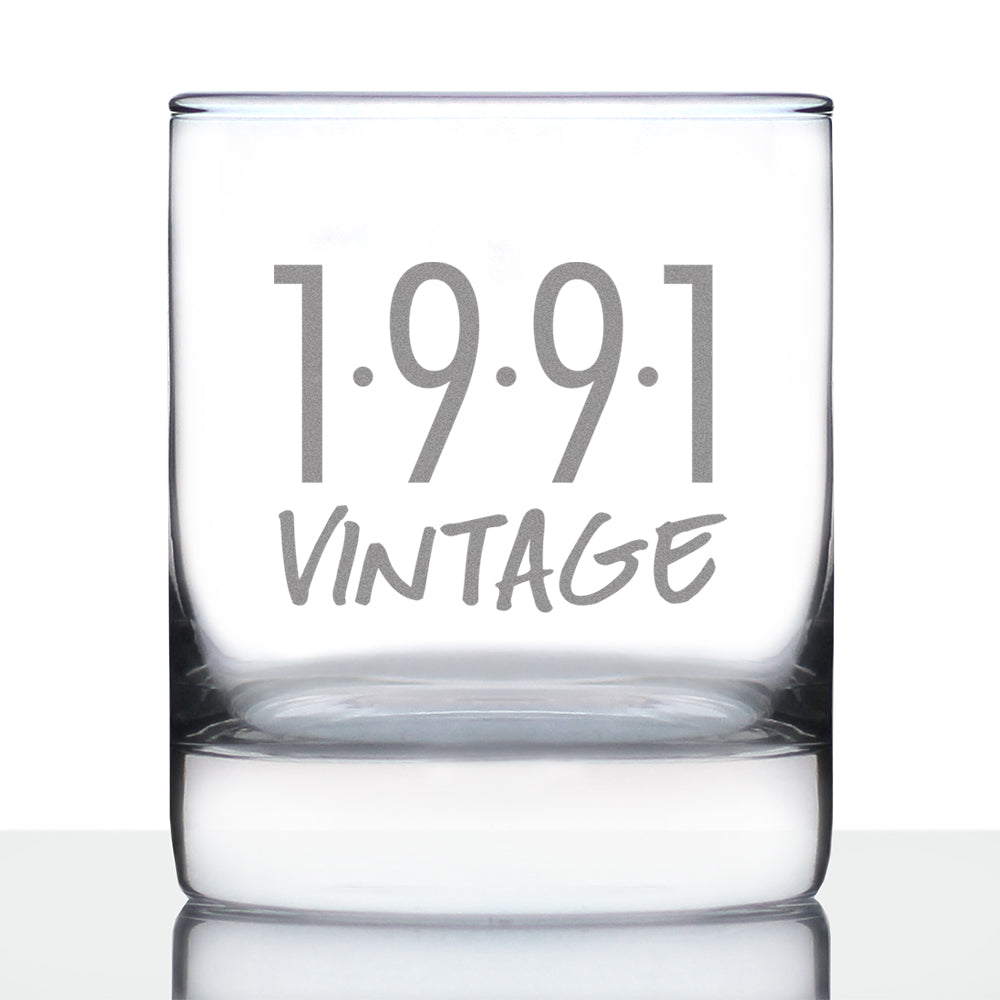 Vintage 1991 - Fun 33rd Birthday Whiskey Rocks Glass Gifts for Men &amp; Women Turning 33 - Retro Whisky Drinking Tumbler
