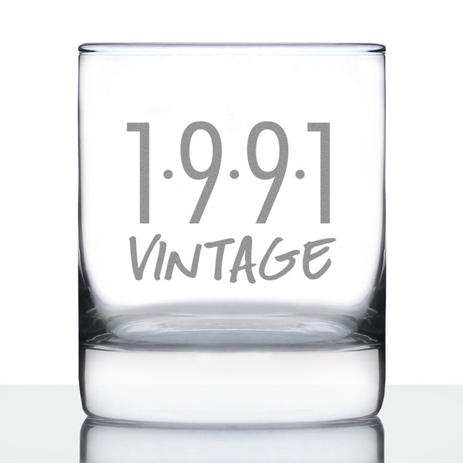 Vintage 1991 - Fun 35th Birthday Whiskey Rocks Glass Gifts for Men & Women Turning 35 - Retro Whisky Drinking Tumbler