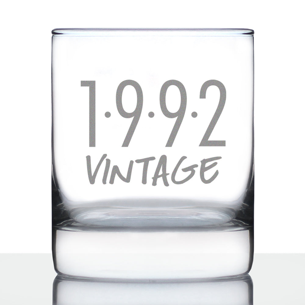 Vintage 1992 - 34th Birthday Rocks Glass, Fun Bday Gift for Men and Women Turning 34, Old Fashioned Glass 10 Ounce Size