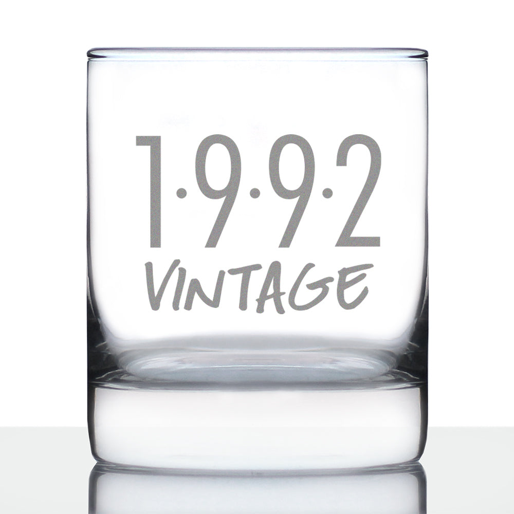 Vintage 1992 - Fun 32nd Birthday Whiskey Rocks Glass Gifts for Men &amp; Women Turning 32 - Retro Whisky Drinking Tumbler