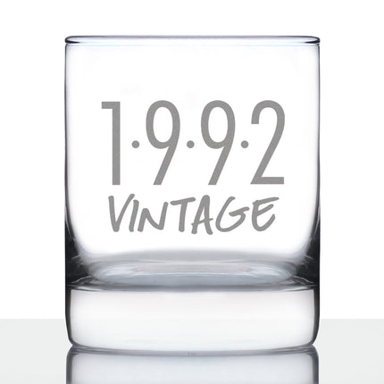 Vintage 1992 - 34th Birthday Rocks Glass, Fun Bday Gift for Men and Women Turning 34, Old Fashioned Glass 10 Ounce Size