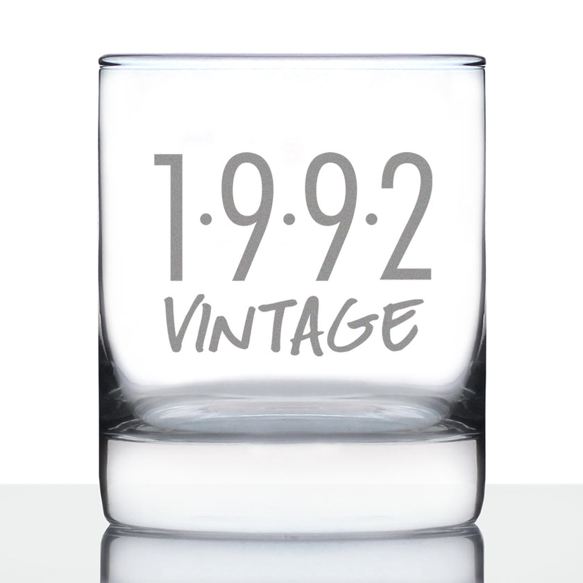 Vintage 1992 - 34th Birthday Rocks Glass, Fun Bday Gift for Men and Women Turning 34, Old Fashioned Glass 10 Ounce Size