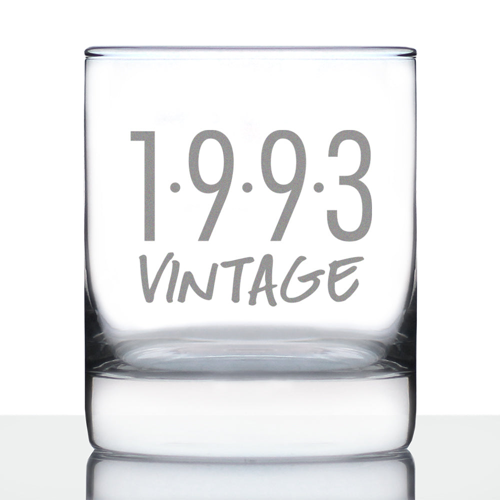 Vintage 1993 - Fun 33rd Birthday Whiskey Rocks Glass Gifts for Men & Women Turning 33 - Retro Whisky Drinking Tumbler