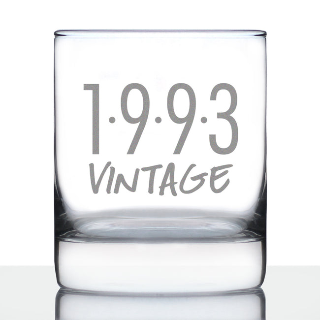 Vintage 1993 - Fun 33rd Birthday Whiskey Rocks Glass Gifts for Men & Women Turning 33 - Retro Whisky Drinking Tumbler