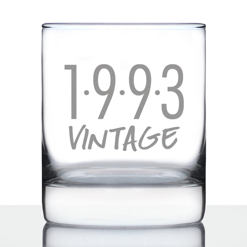 Vintage 1993 - Fun 33rd Birthday Whiskey Rocks Glass Gifts for Men & Women Turning 33 - Retro Whisky Drinking Tumbler