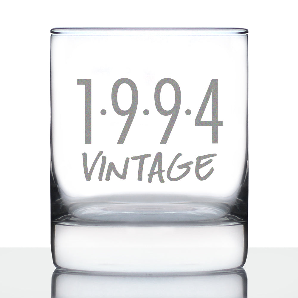 Vintage 1994 - Fun 30th Birthday Whiskey Rocks Glass Gifts for Men &amp; Women Turning 30 - Retro Whisky Drinking Tumbler