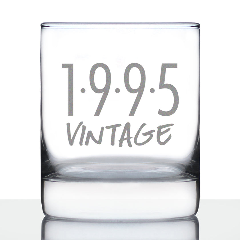 Vintage 1995 - 31st Birthday Rocks Glass, Fun Bday Gift for Men and Women Turning 31, Old Fashioned Glass 10 Ounce Size
