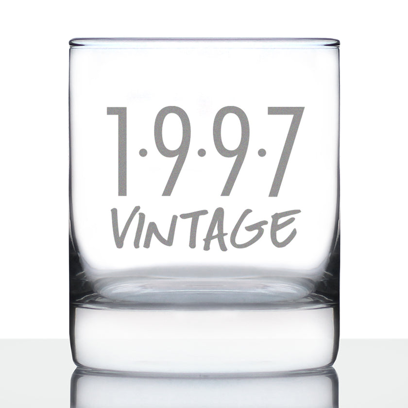 Vintage 1997 - Fun 29th Birthday Whiskey Rocks Glass Gifts for Men & Women Turning 29 - Retro Whisky Drinking Tumbler
