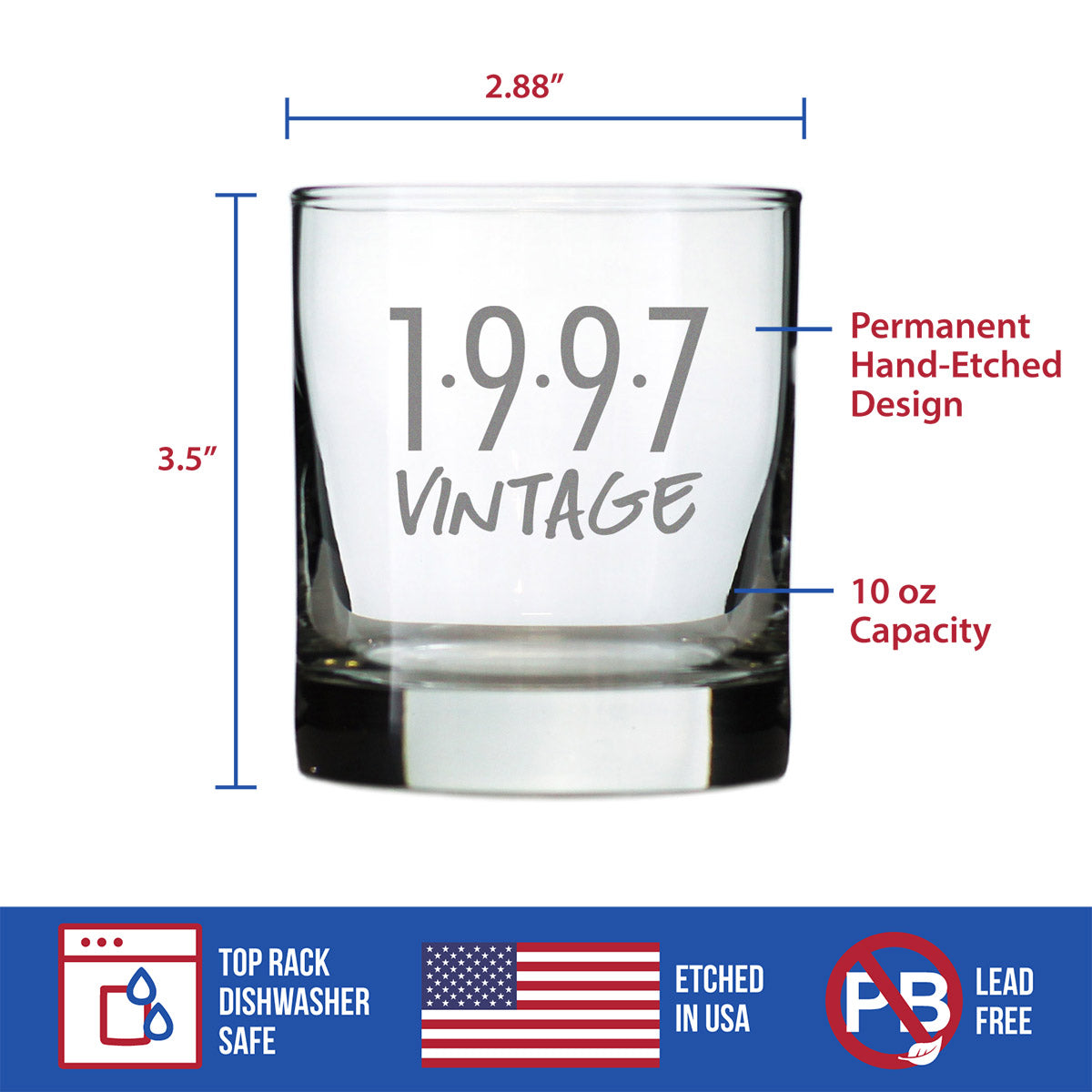 Vintage 1997 - Fun 26th Birthday Whiskey Rocks Glass Gifts for Men &amp; Women Turning 26 - Retro Whisky Drinking Tumbler