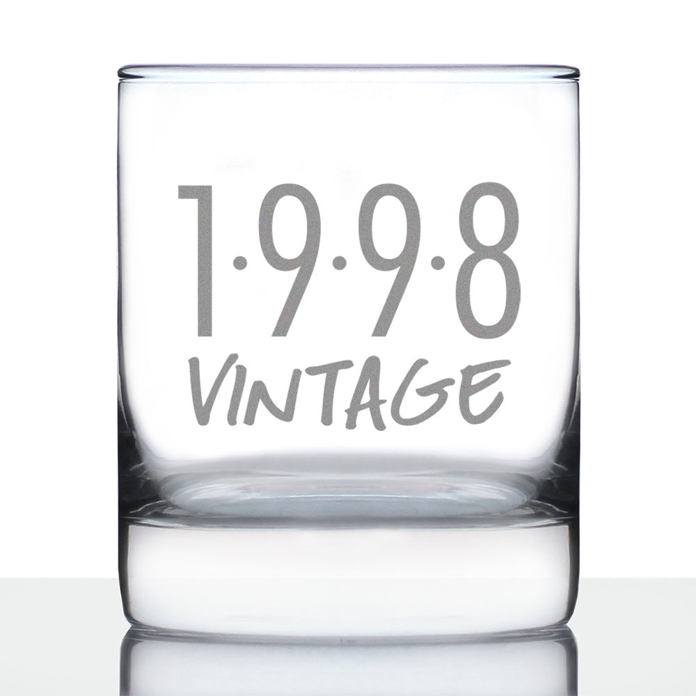 Vintage 1998 - Fun 26th Birthday Whiskey Rocks Glass Gifts for Men &amp; Women Turning 26 - Retro Whisky Drinking Tumbler