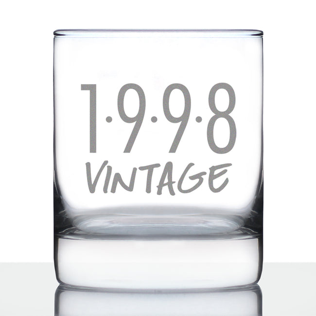 Vintage 1998 - Fun 28th Birthday Whiskey Rocks Glass Gifts for Men & Women Turning 28 - Retro Whisky Drinking Tumbler