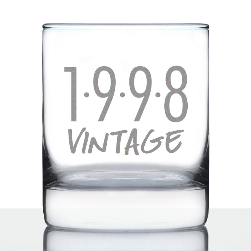 Vintage 1998 - Fun 28th Birthday Whiskey Rocks Glass Gifts for Men & Women Turning 28 - Retro Whisky Drinking Tumbler