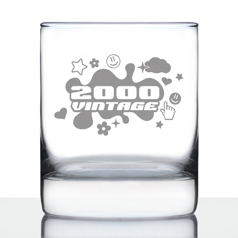 Vintage 2000 - Fun 26th Birthday Whiskey Rocks Glass Gifts for Men & Women Turning 26 - 10.25 Oz Whisky Tumbler Glasses