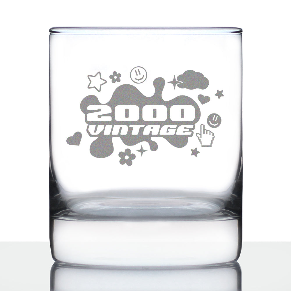 Vintage 2000 - Fun 24th Birthday Whiskey Rocks Glass Gifts for Men &amp; Women Turning 24 - 10.25 Oz Whisky Tumbler Glasses